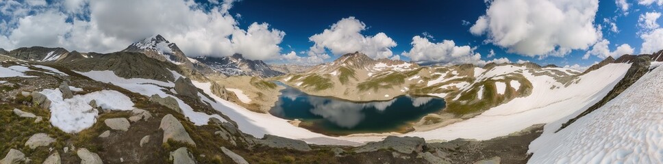 Colorful summer panorama of the Lac Blanc lake with Mont Blanc (Monte Bianco) on background created by ai