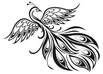 Intricate Phoenix Tattoo Artwork Featuring Graceful Swirling Tail Designs