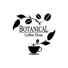 Botanical Coffee Shop Logo Modern Coffee Theme Logo Silhouette Vector