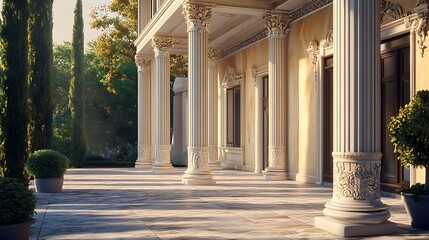 Fototapeta premium Majestic columns of a Greek temple with detailed architectural design high resolution picture