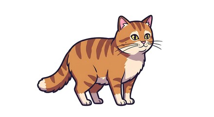 Obraz premium Cartoon Orange Cat Standing Isolated on White Background