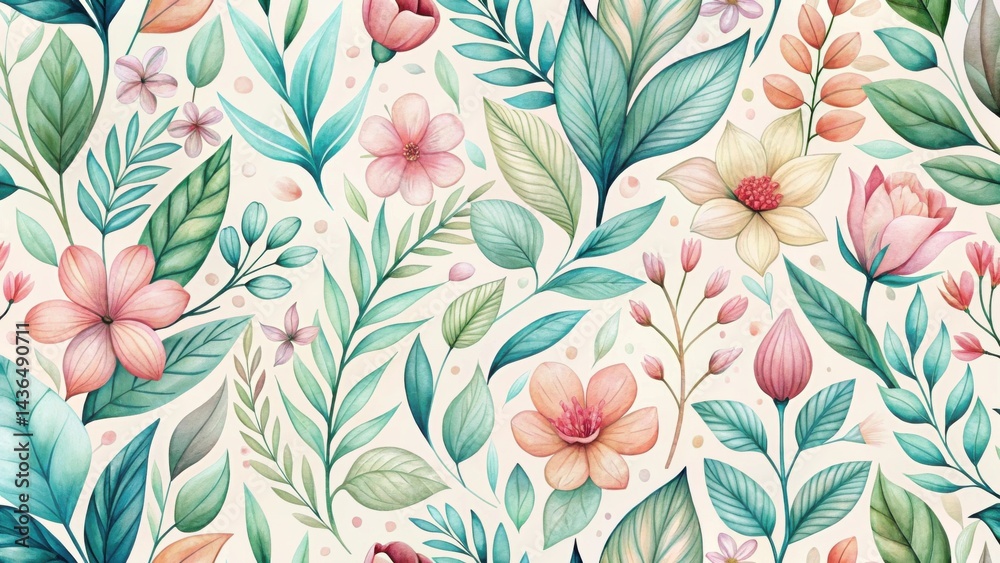 Poster serene watercolor floral pattern a delicate and elegant botanical design featuring soft hues and int
