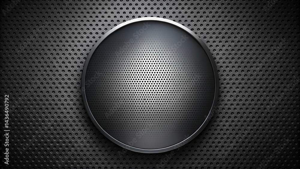 Poster abstract metallic circular design on perforated surface, ideal for industrial or technological backg