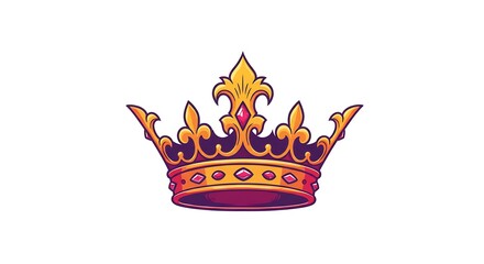 Fototapeta premium Golden Crown with Red Jewels Illustration on White Background