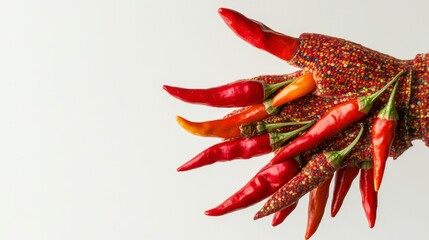 Multicolored Beaded Glove Adorned with Red and Orange Chili Peppers