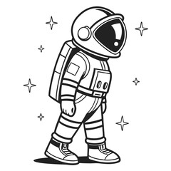 Cute Cartoon Astronaut Walking in Space