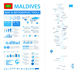 Maldives Infographic Map with Data Visualization Elements - Vector Map of Maldives