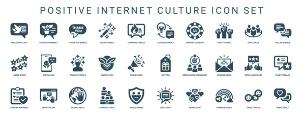 collection icons positive interactions values within online communities digital culture, Verification Friendship Global Light