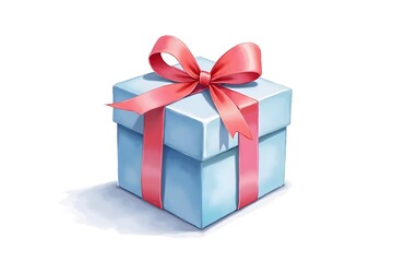 Obraz premium Watercolor Gift Box, Wrapped with Ribbon, Isolated on White