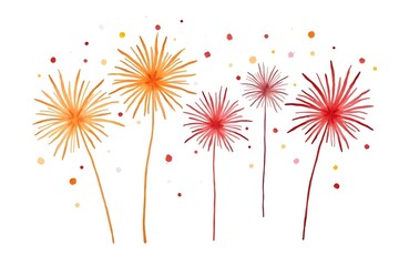 Watercolor Fireworks, New Year’s Eve Celebration Bursts, Isolated on White