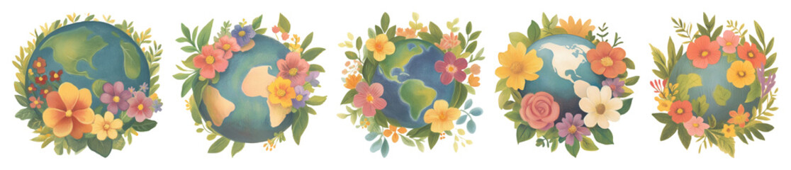 PNG Floral Earth illustrations in harmony, element set on transparent background
