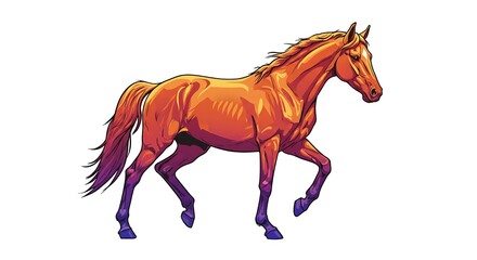 Walking Horse Illustration with Orange and Purple Tones on White