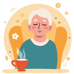 Elderly man with eyes closed. Senior man in peaceful meditation. Retired man relaxing with closed eyes. Calm old man enjoying silence. Elderly set