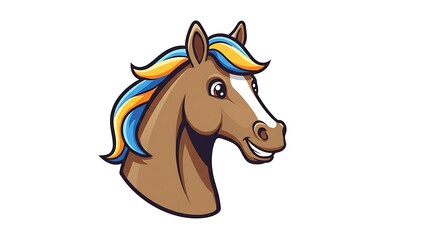 Cartoon Horse Head Smiling with Colorful Mane Illustration