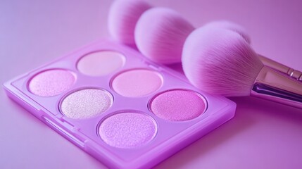 Naklejka premium Pink Makeup Palette and Brushes