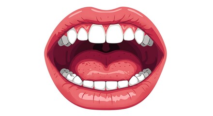 Fototapeta premium Open Mouth Showing Teeth and Tongue on White Background