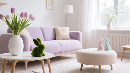 Naklejka premium Cozy Living Room Decorated in Soft Pastel Colors