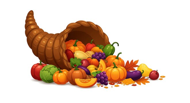 harvest cornucopia overflowing with colorful produce clip art preview
