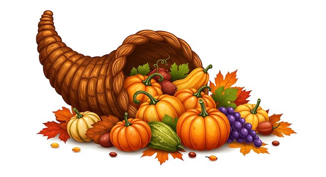 thanksgiving cornucopia filled with pumpkins and grapes clip art preview