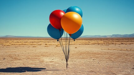 Colorful balloons in a desert landscape