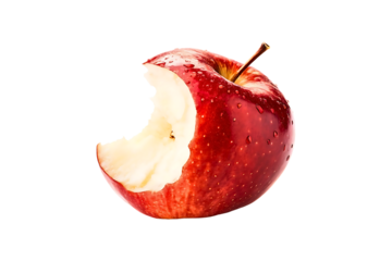 Fresh Red Apple with a Bite Taken Isolated on Transparent Background