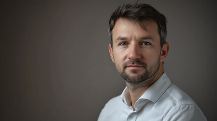 Obraz premium Man with a beard wearing a light-colored shirt