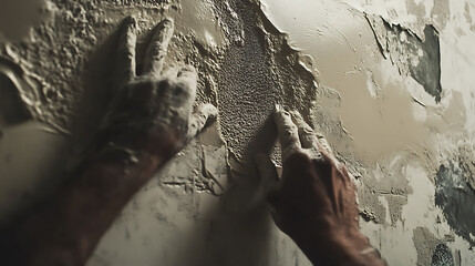 Hands Applying Plaster to a Wall