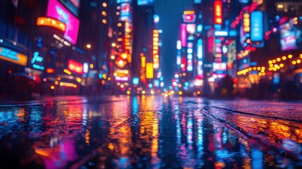 Fototapeta premium Rainy Night in the City: Vibrant Reflections on Wet Streets