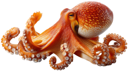 Octopus in Vivid Detail: An artistic capture of a vibrant octopus showcases the creature's intricate textures and flowing forms, revealing its fascinating biological design.
