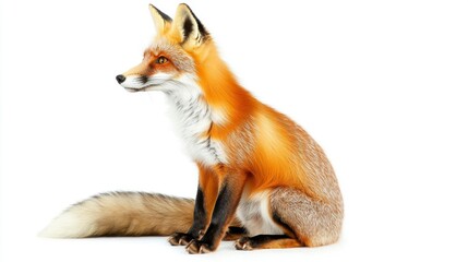 Red Fox Sitting on White Background