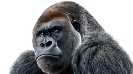 Majestic Silverback Gorilla: A captivating portrait of a dominant silverback gorilla, displaying an imposing presence and intelligent gaze. Capturing the raw power, wisdom.