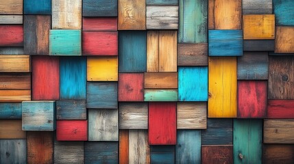 Colorful wooden block wall