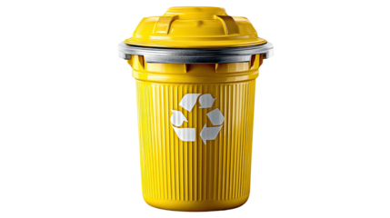 Recycling Bin Icon: A bright yellow recycling bin with a prominent recycling symbol, symbolizing environmental responsibility and conservation.