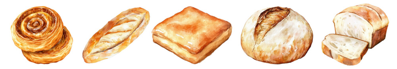 PNG Assorted artisan breads illustration, element set on transparent background