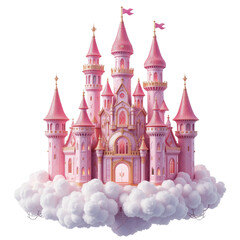 Magical Pink Castle Floating on Clouds A Fairytale Dreamland for Children's Stories and Fantasy Art