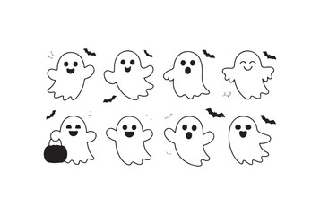 Cute Halloween Ghosts in Various Expressions