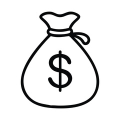 Money Bag Icon Black Silhouette | Dollar Sign Cash Bag Vector Art