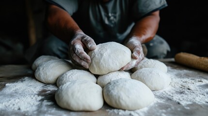 Fototapeta premium Skilled hands shaping dough balls