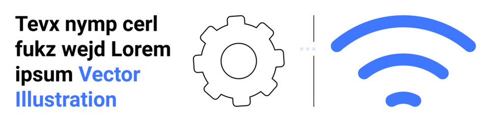 Black outline gear next to blue wireless symbol with a vertical dotted line, symbolizing settings, automation, and connectivity. Ideal for technology, internet, apps, IoT, networks tech tools