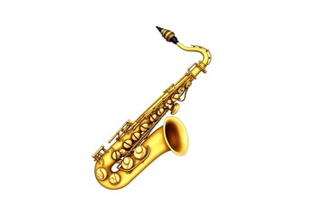 Watercolor Saxophone, Brass Wind Instrument on White Background