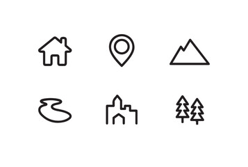 Simple Line Icons Representing Locations and Landmarks