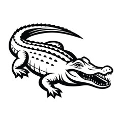 Alligator Mascot Black And White Illustration, Reptile With Sharp Teeth Silhouette