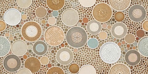 Abstract Circular Mosaic Pattern with Diverse Textural Elements and Subtle Color Variations
