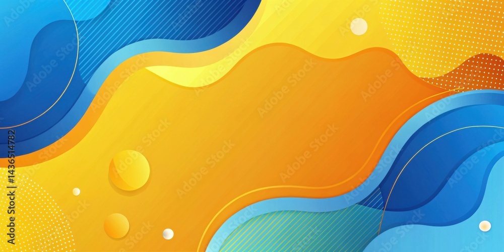 Poster Abstract Dynamic Waves Vibrant Yellow and Blue Gradient Background with Organic Shapes and Subtle Dotted Patterns