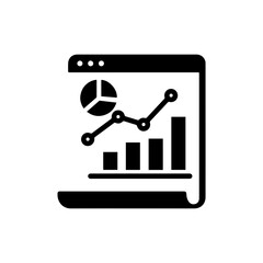 Black Icon of a Web Analytics Tool with Statistics and Graphs