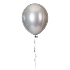 Silver balloon floating with string isolated on transparent background. Png