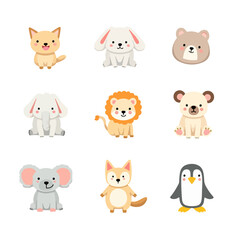 Cute Cartoon Animal Stickers Set with White Background | 10 Adorable Animals Collection