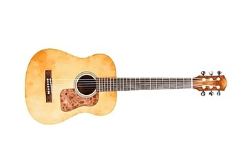 Watercolor guitar, stringed musical instrument, isolated white background