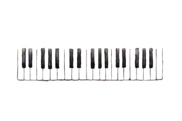 Fototapeta premium Watercolor piano keys, black and white musical notes, isolated white background