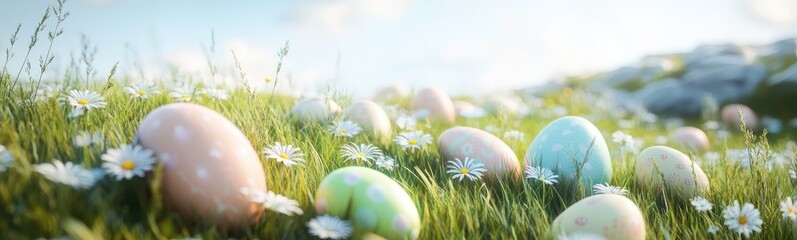 Colorful Easter Eggs Nestled in a Meadow